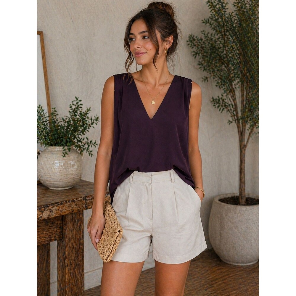 A.L.C. Plum Brown 100% Silk Sleeveless Tank Top Blouse Women's XS Quiet Luxury